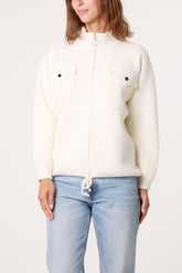 Zip-Up Knit Jacket With Utility Pockets