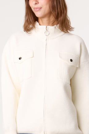 Zip-Up Knit Jacket With Utility Pockets
