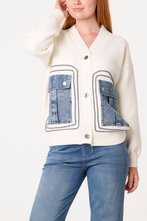 Denim Pocket Button Through Cardigan
