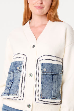 Denim Pocket Button Through Cardigan