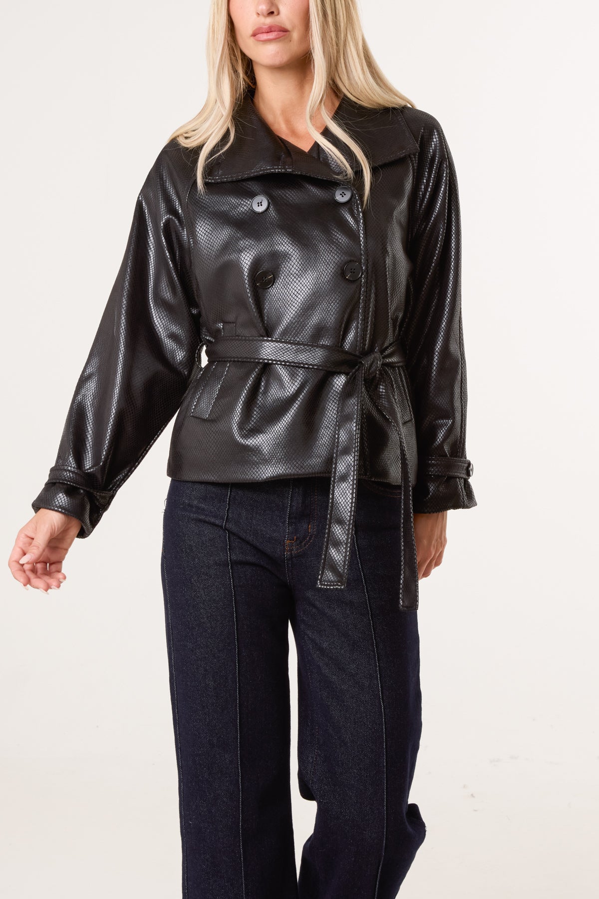 Faux Leather Wrap Soft Feel Jacket