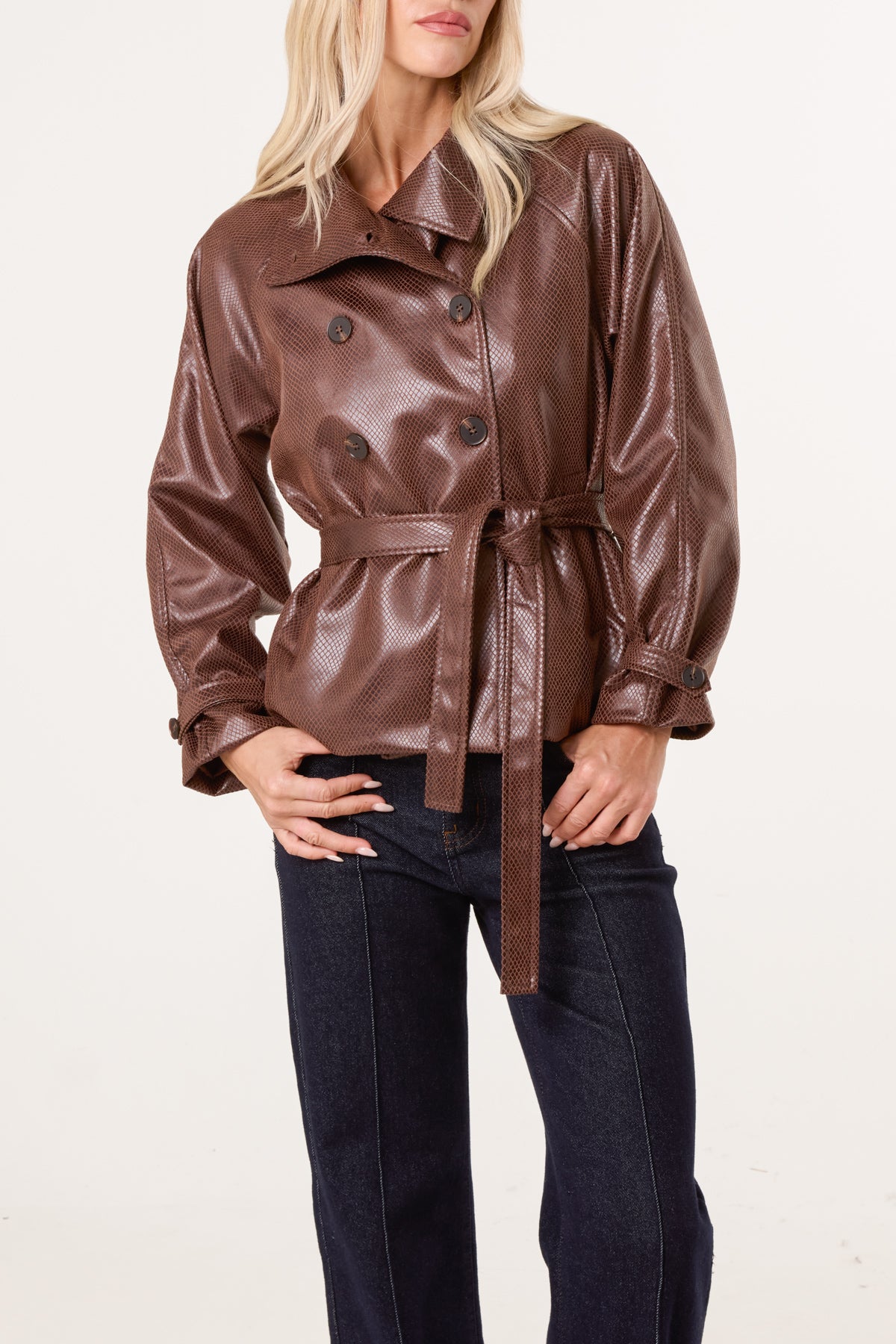 Faux Leather Wrap Soft Feel Jacket