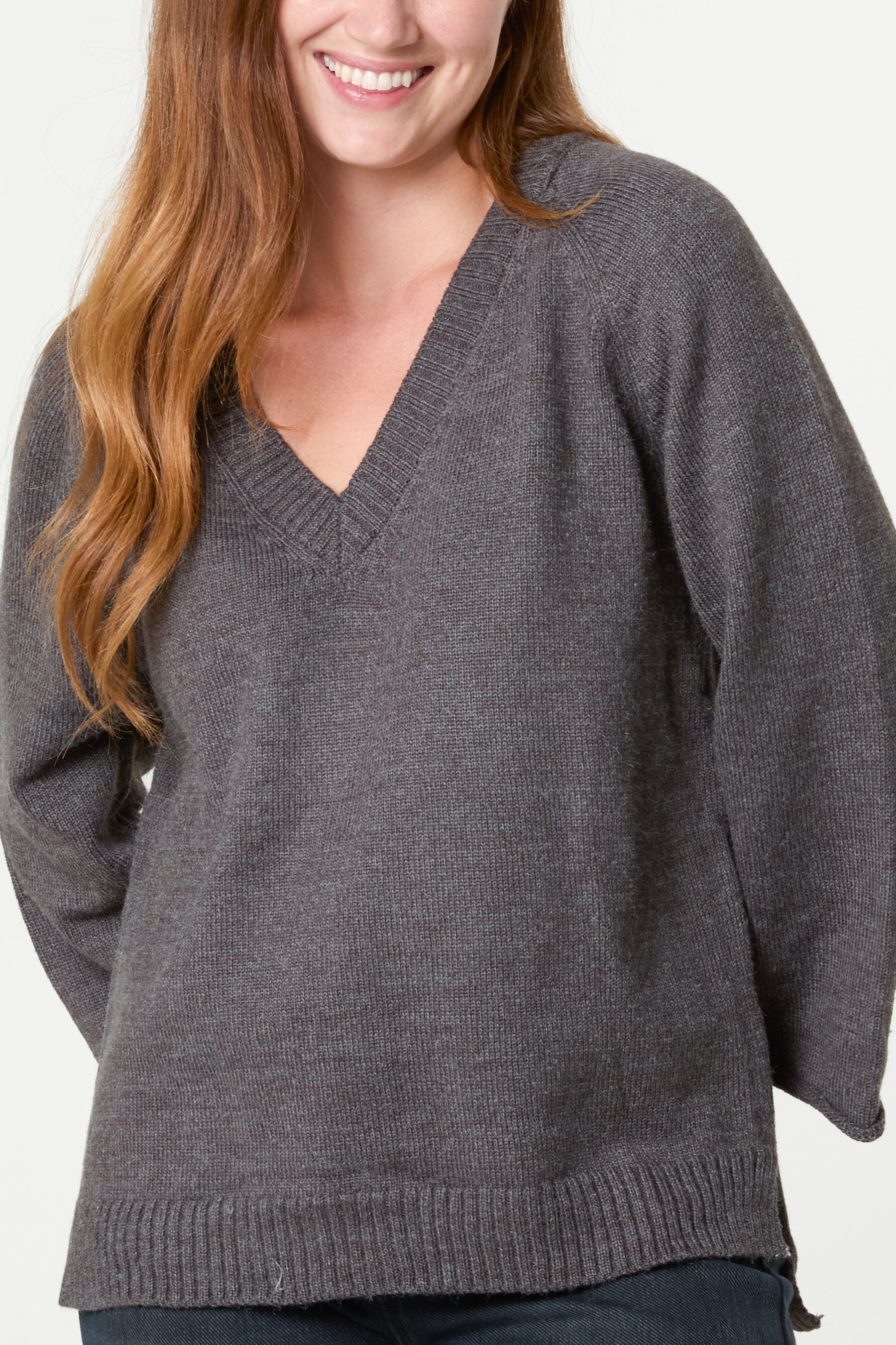 Ribbed V-Neck Knit Jumper