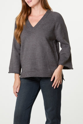 Ribbed V-Neck Knit Jumper