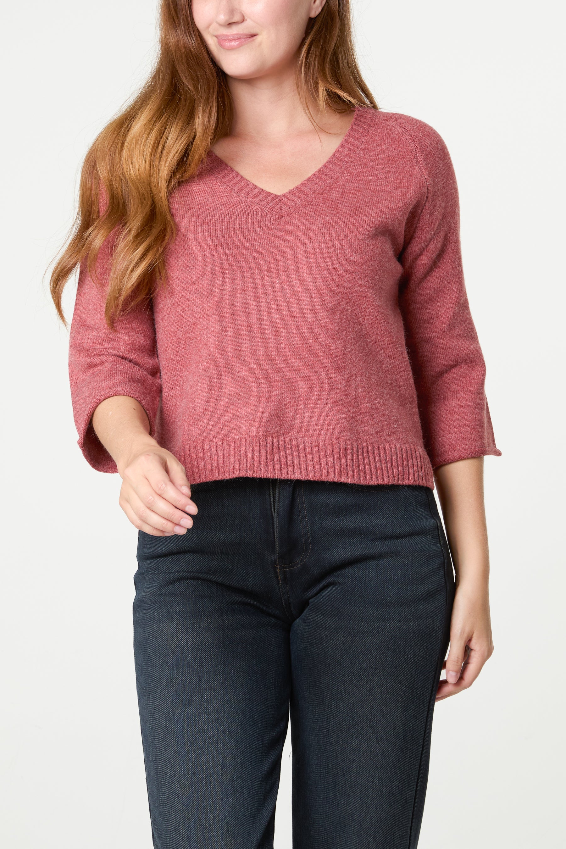 Ribbed V-Neck Knit Jumper
