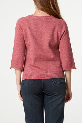 Ribbed V-Neck Knit Jumper