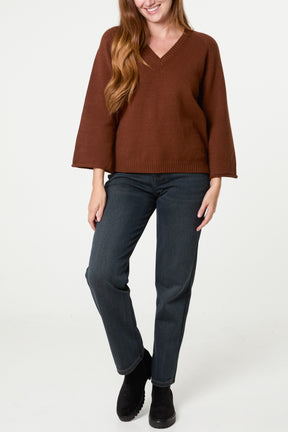 Ribbed V-Neck Knit Jumper