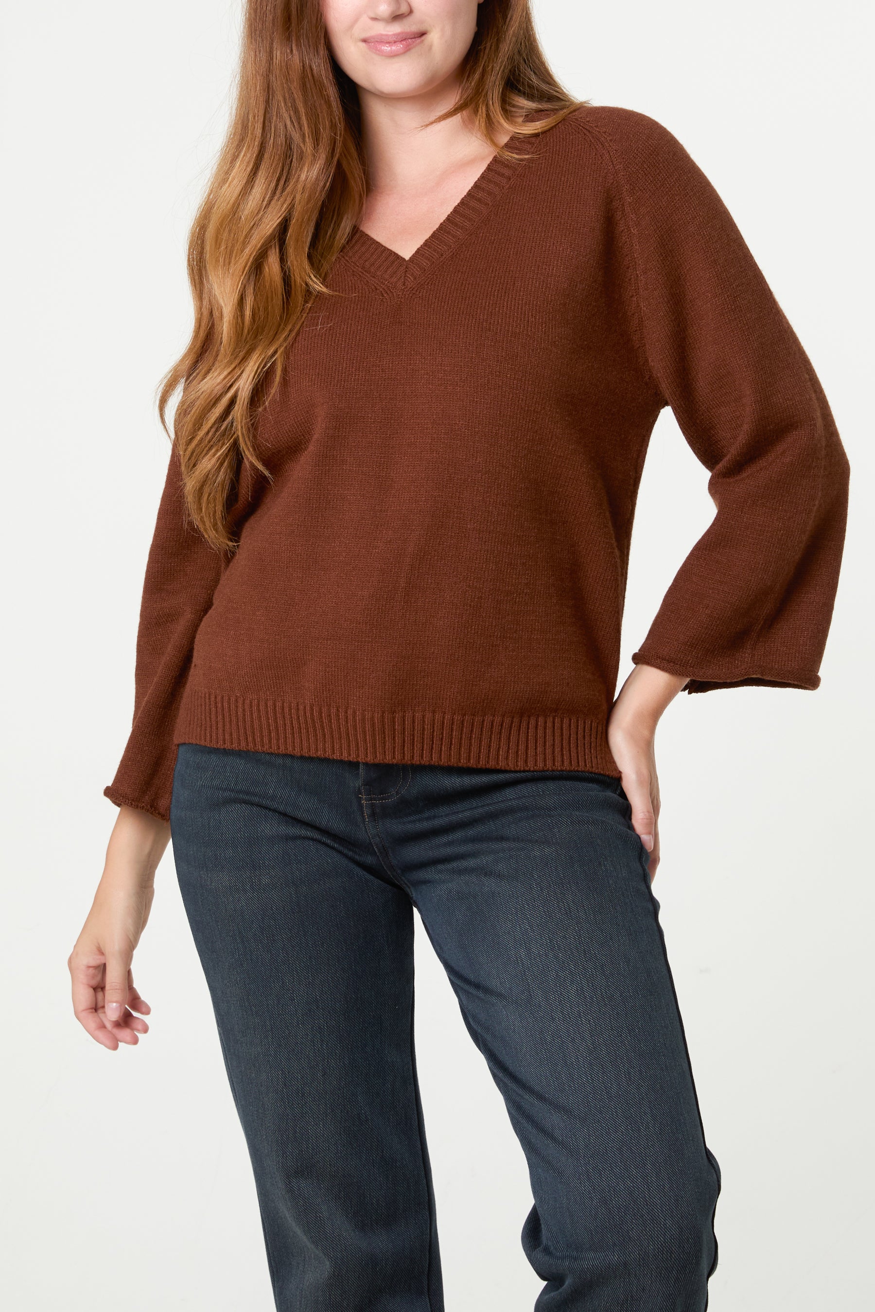 Ribbed V-Neck Knit Jumper