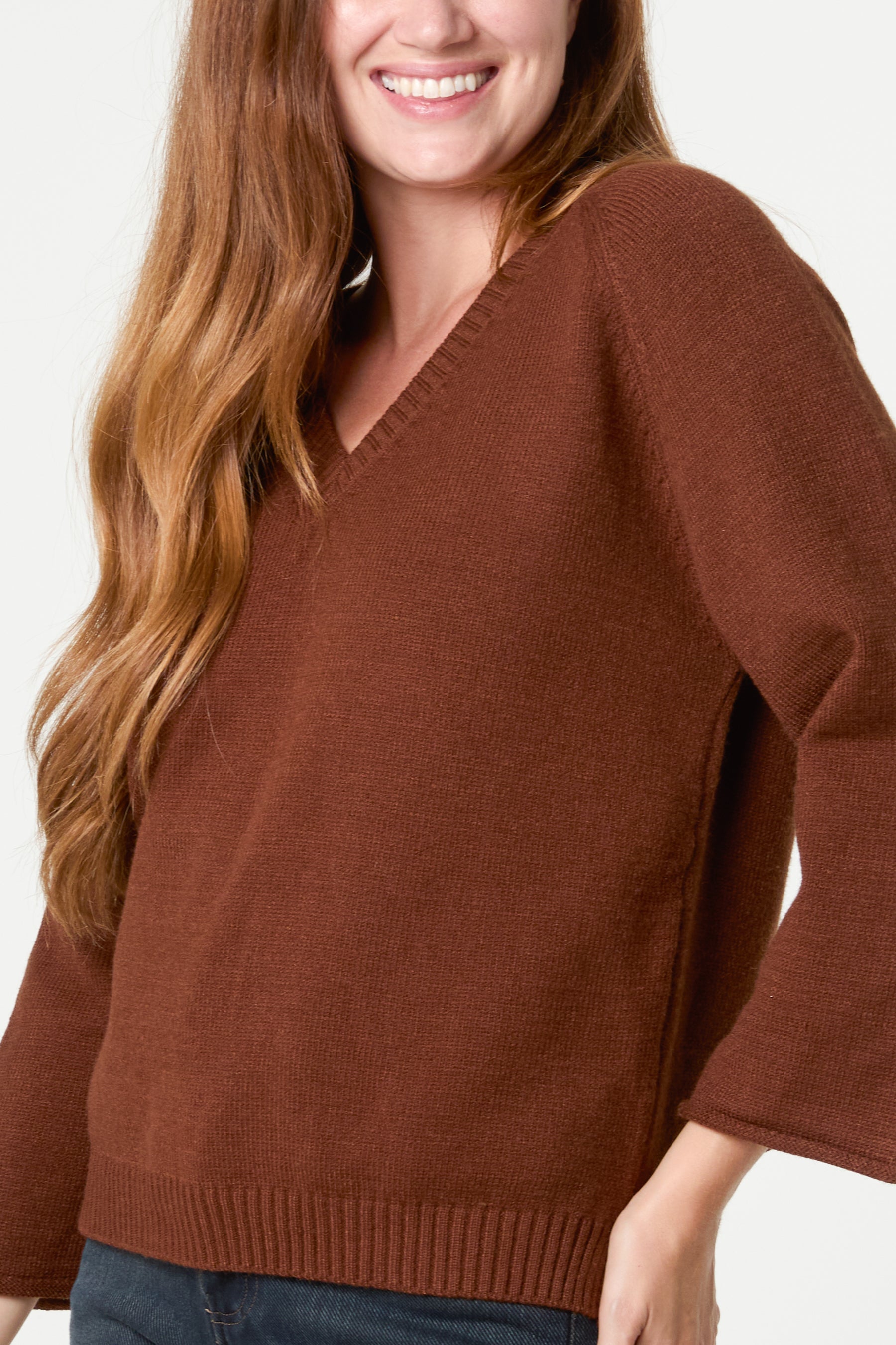 Ribbed V-Neck Knit Jumper
