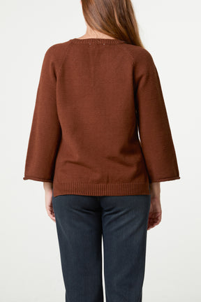 Ribbed V-Neck Knit Jumper