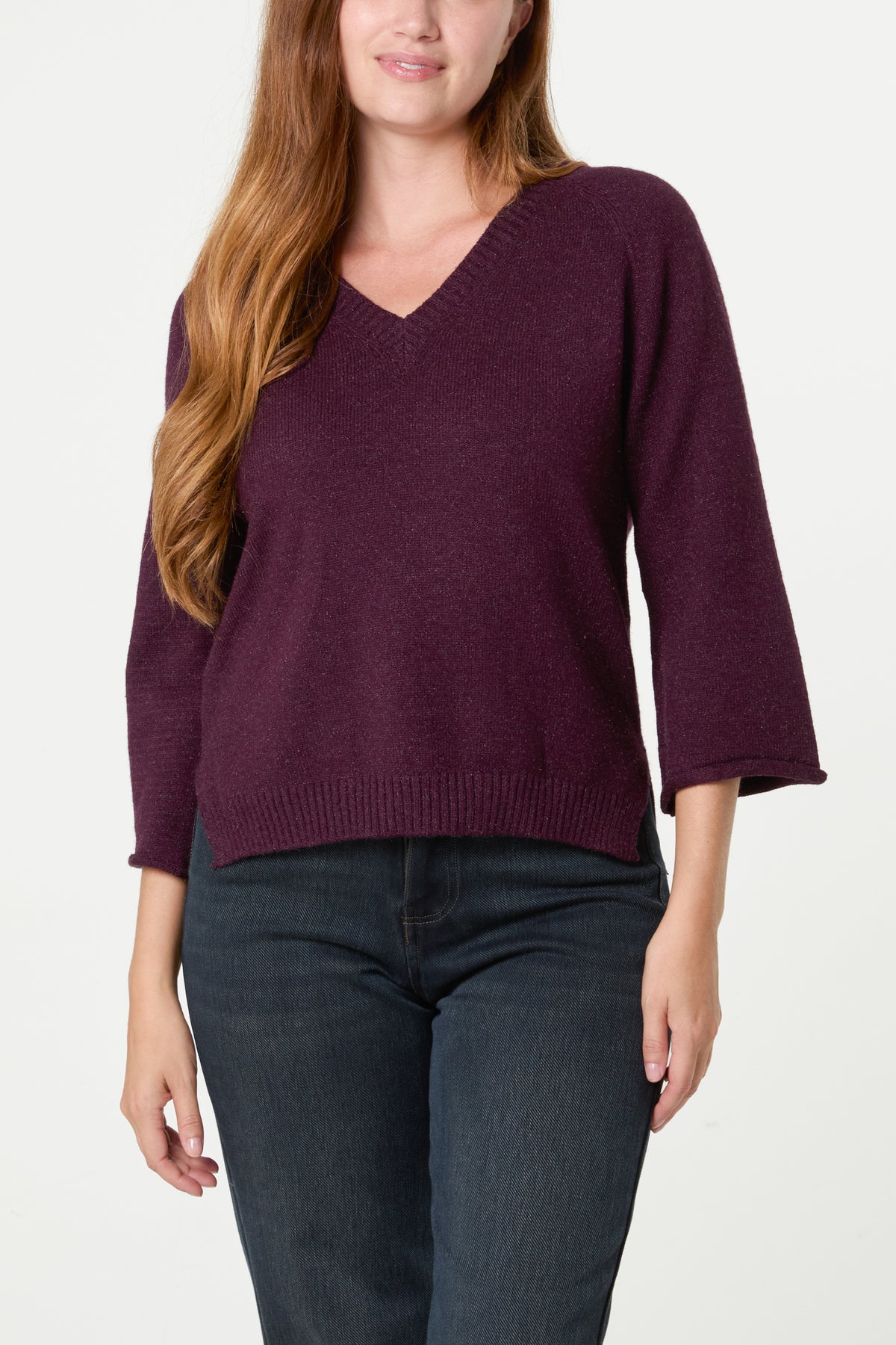 Ribbed V-Neck Knit Jumper