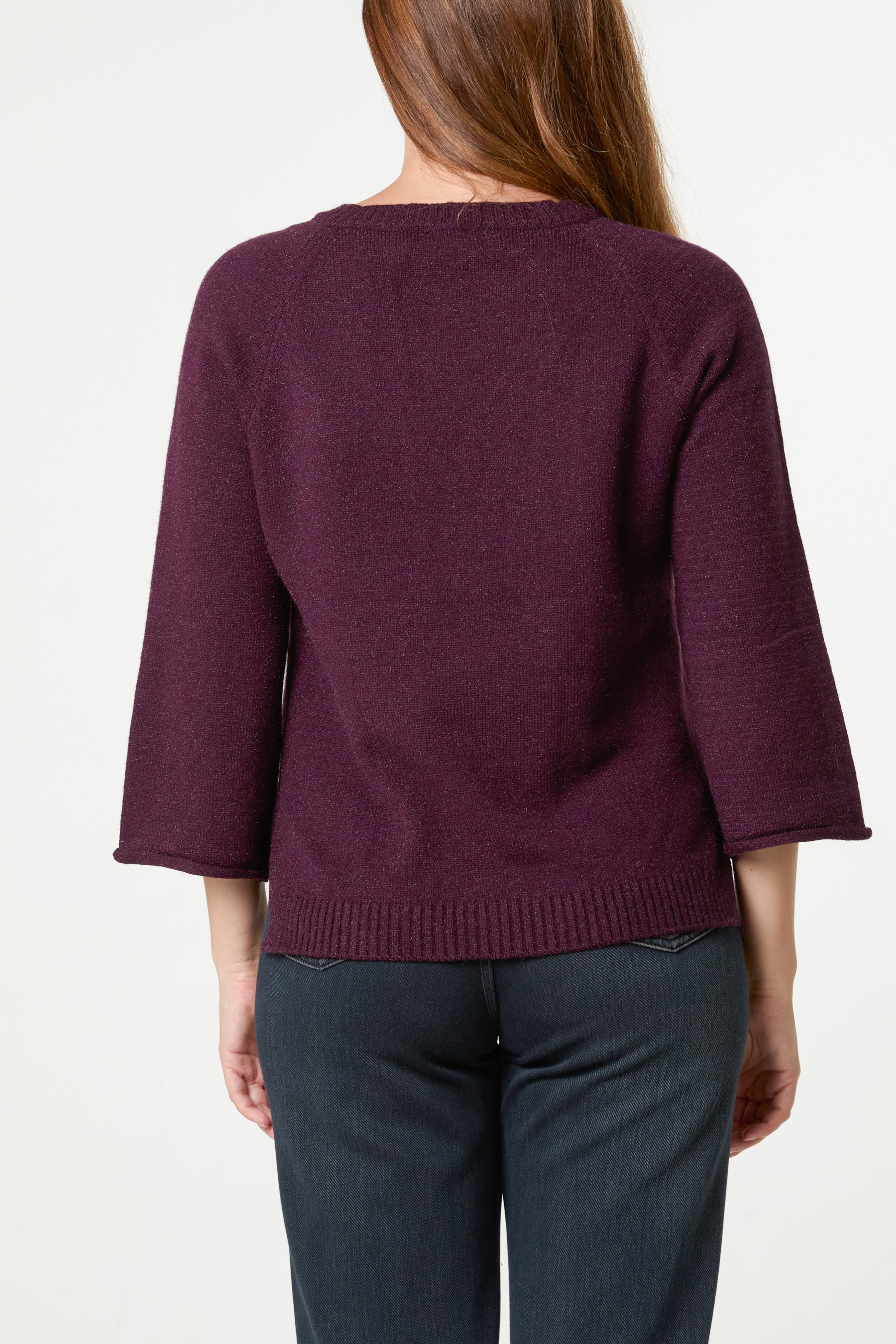 Ribbed V-Neck Knit Jumper