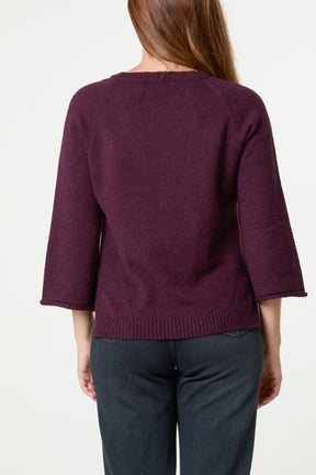 Ribbed V-Neck Knit Jumper