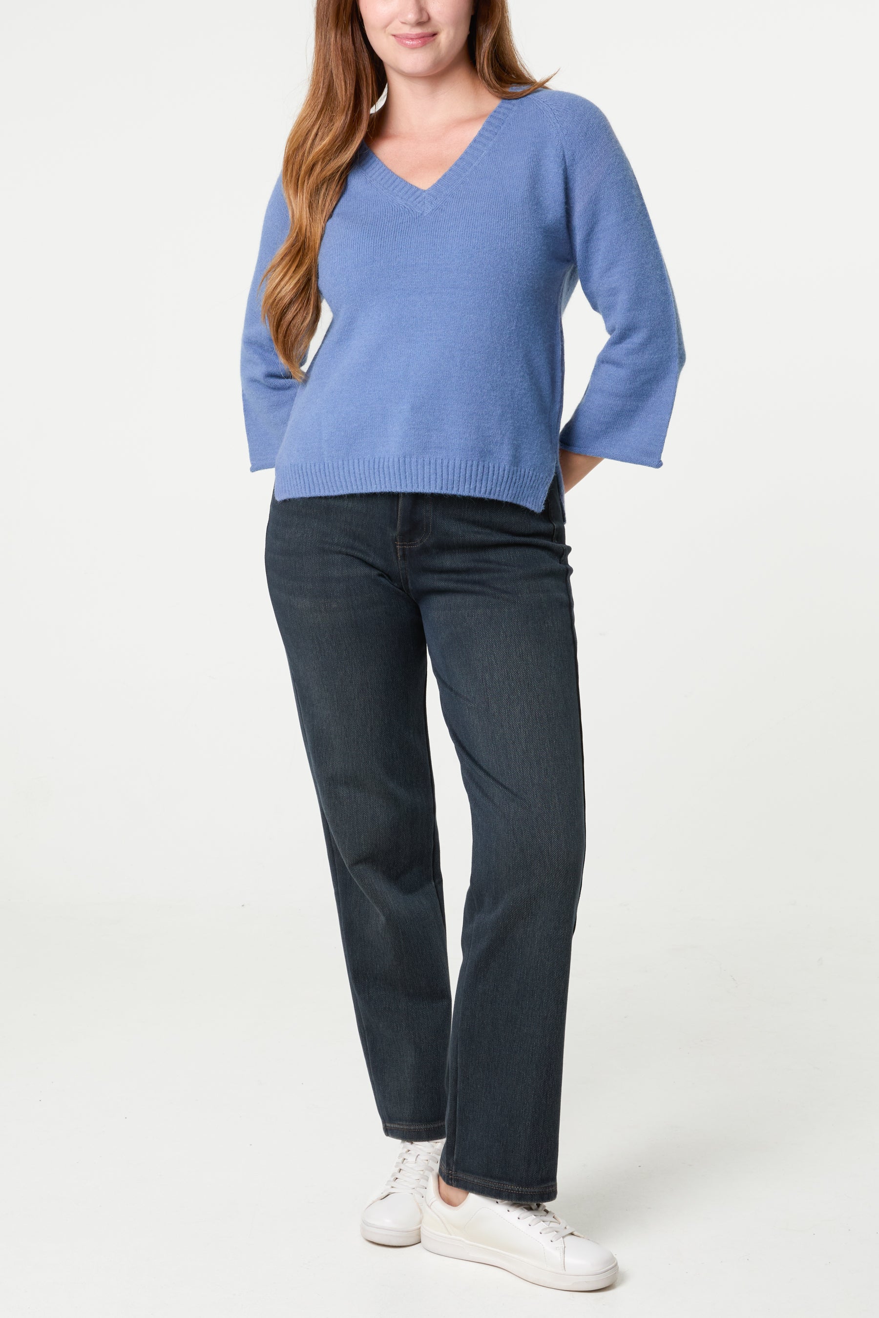 Ribbed V-Neck Knit Jumper