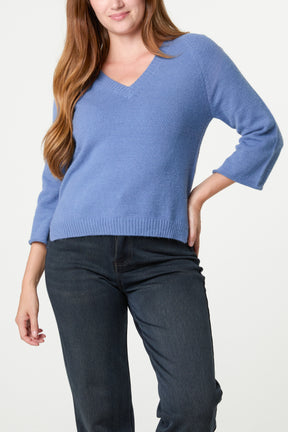 Ribbed V-Neck Knit Jumper