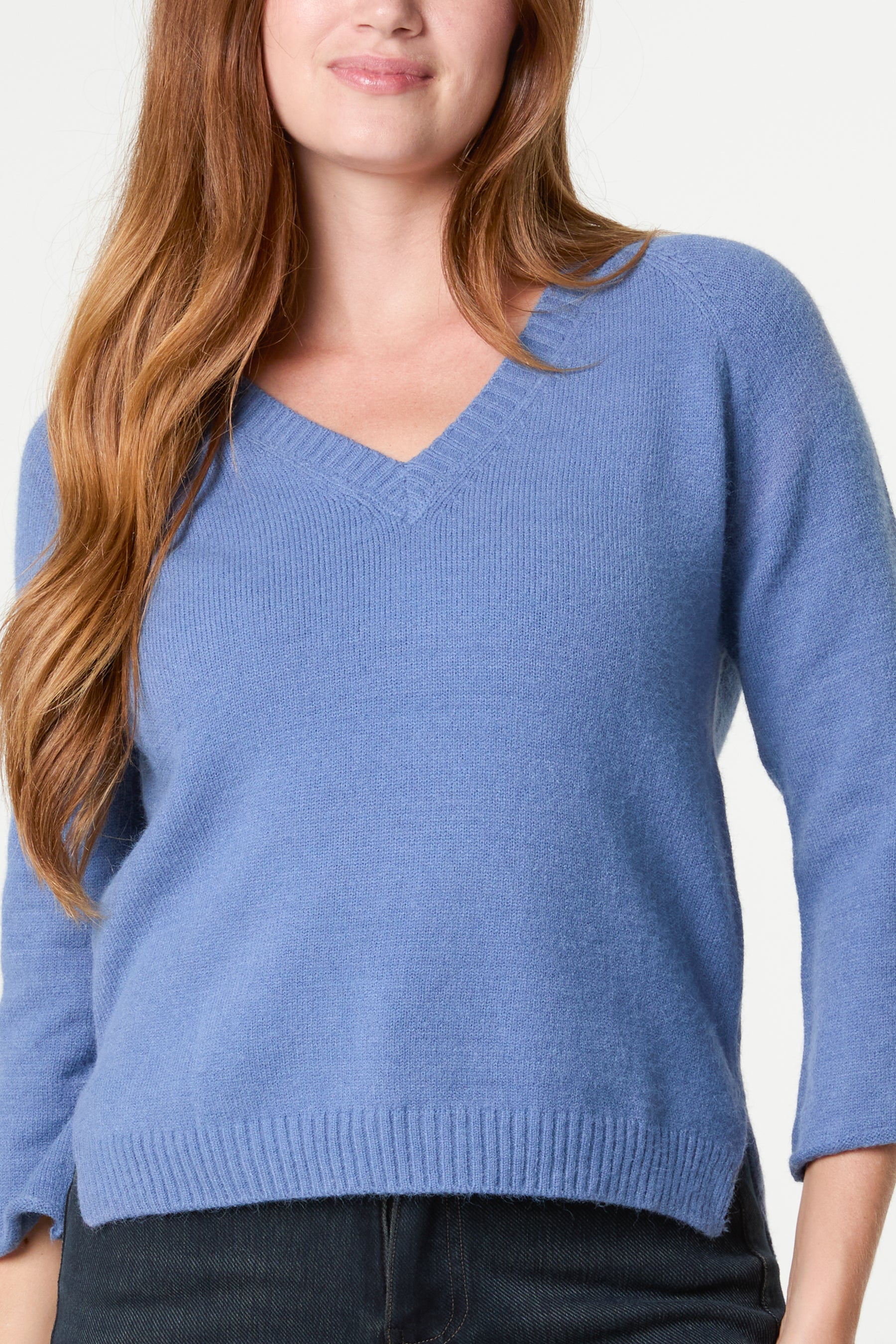 Ribbed V-Neck Knit Jumper