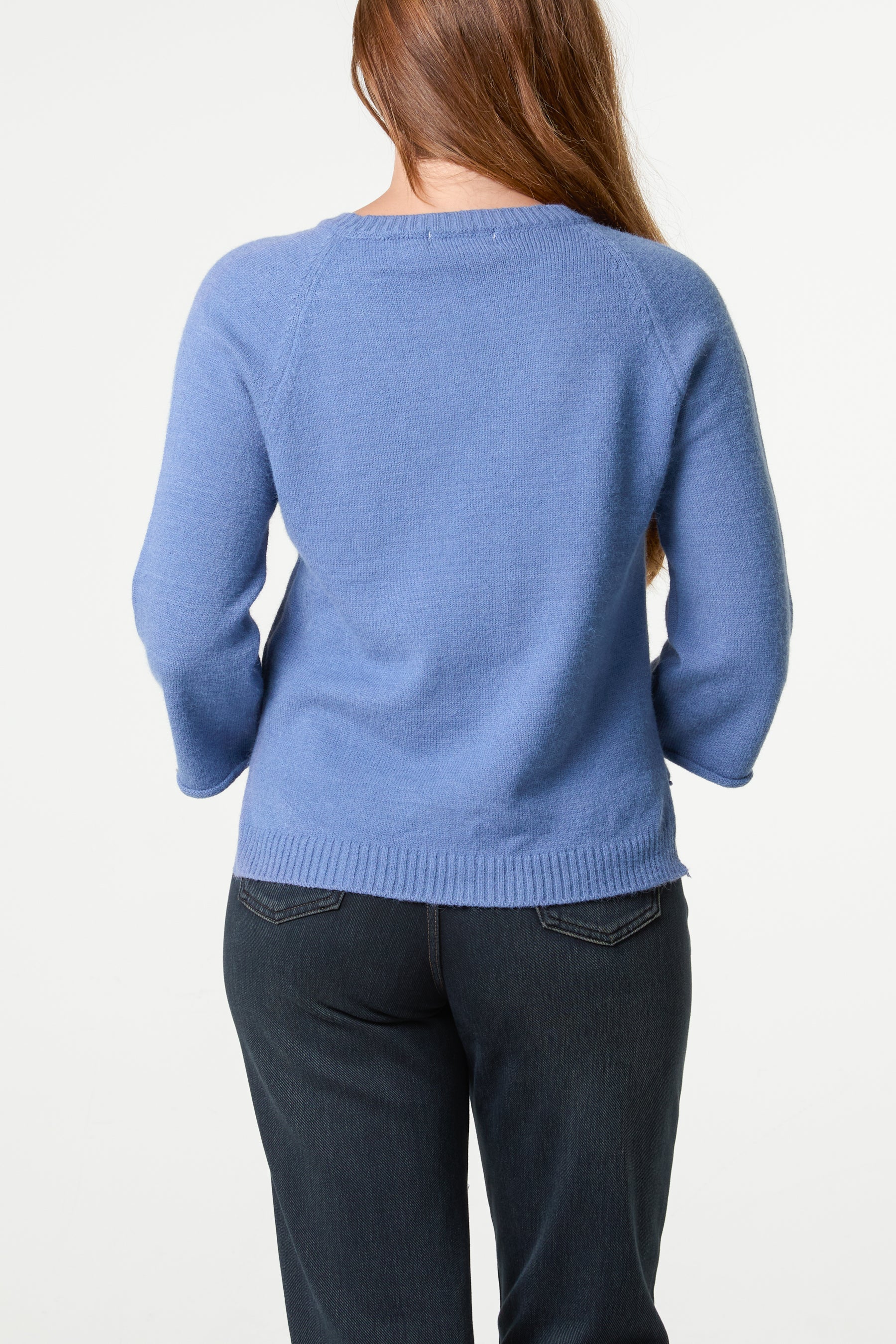 Ribbed V-Neck Knit Jumper