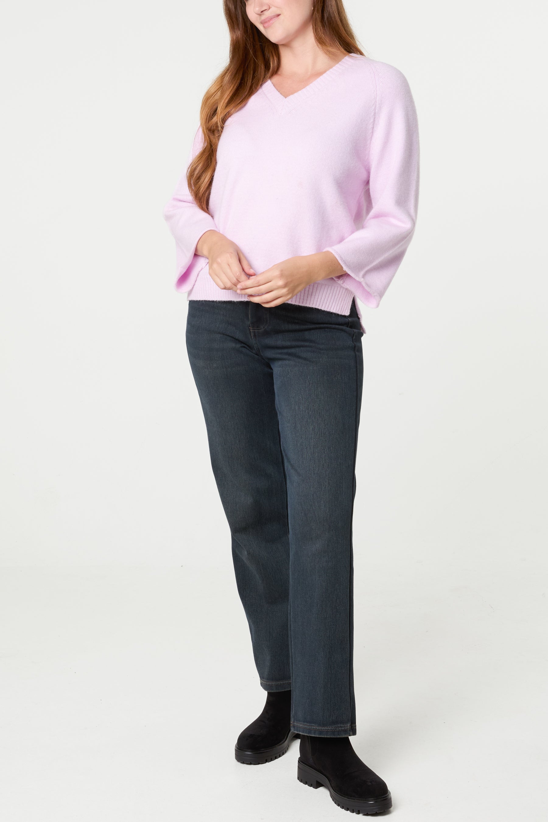 Ribbed V-Neck Knit Jumper