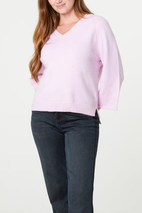 Ribbed V-Neck Knit Jumper