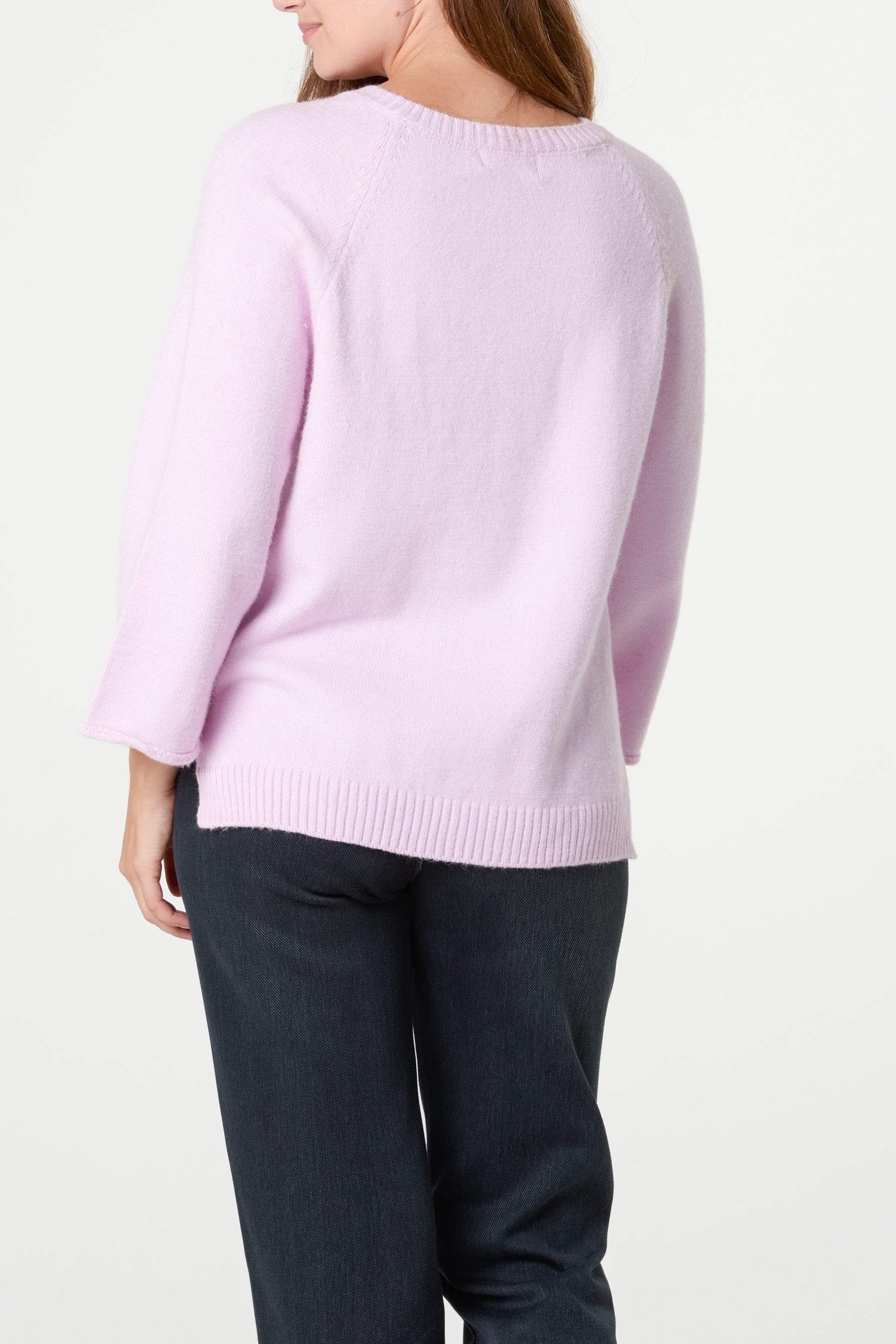 Ribbed V-Neck Knit Jumper