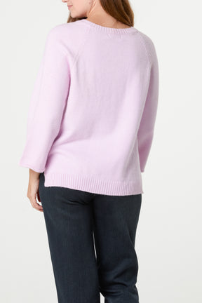 Ribbed V-Neck Knit Jumper