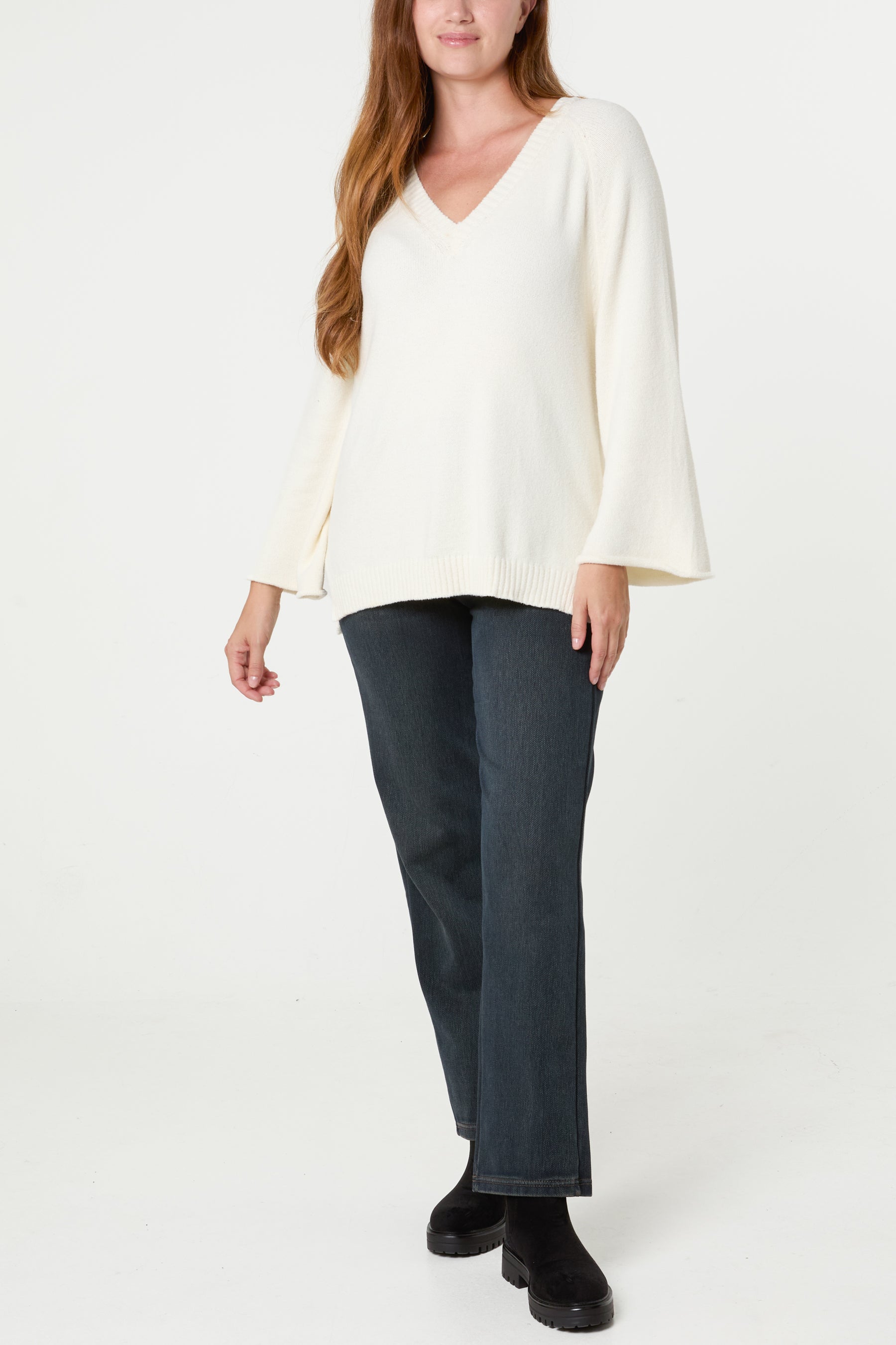 Ribbed V-Neck Knit Jumper