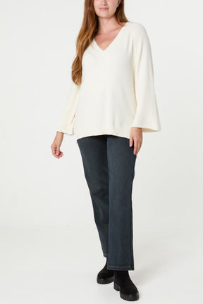 Ribbed V-Neck Knit Jumper