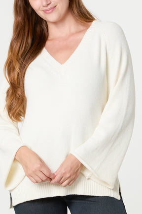 Ribbed V-Neck Knit Jumper