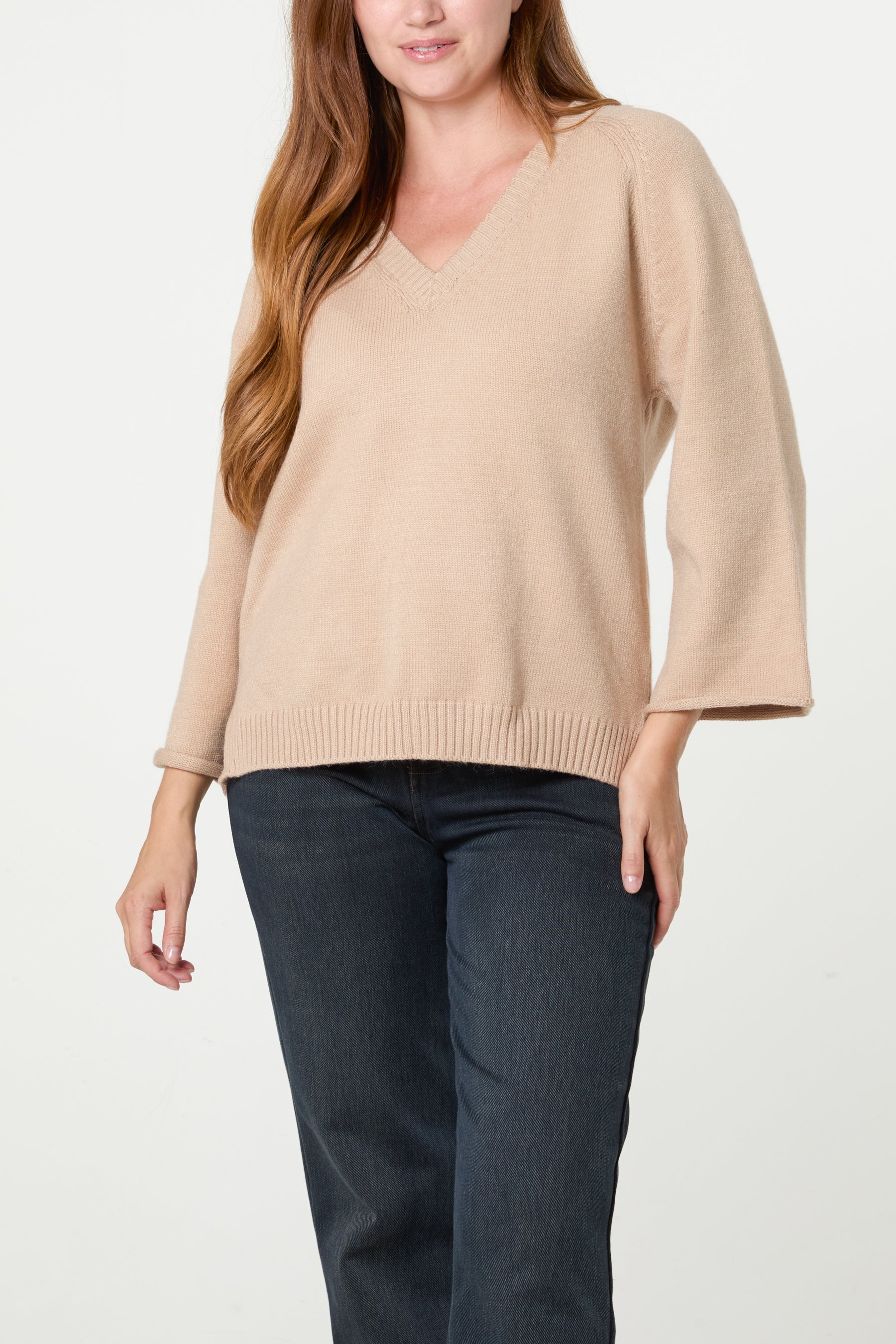 Ribbed V-Neck Knit Jumper
