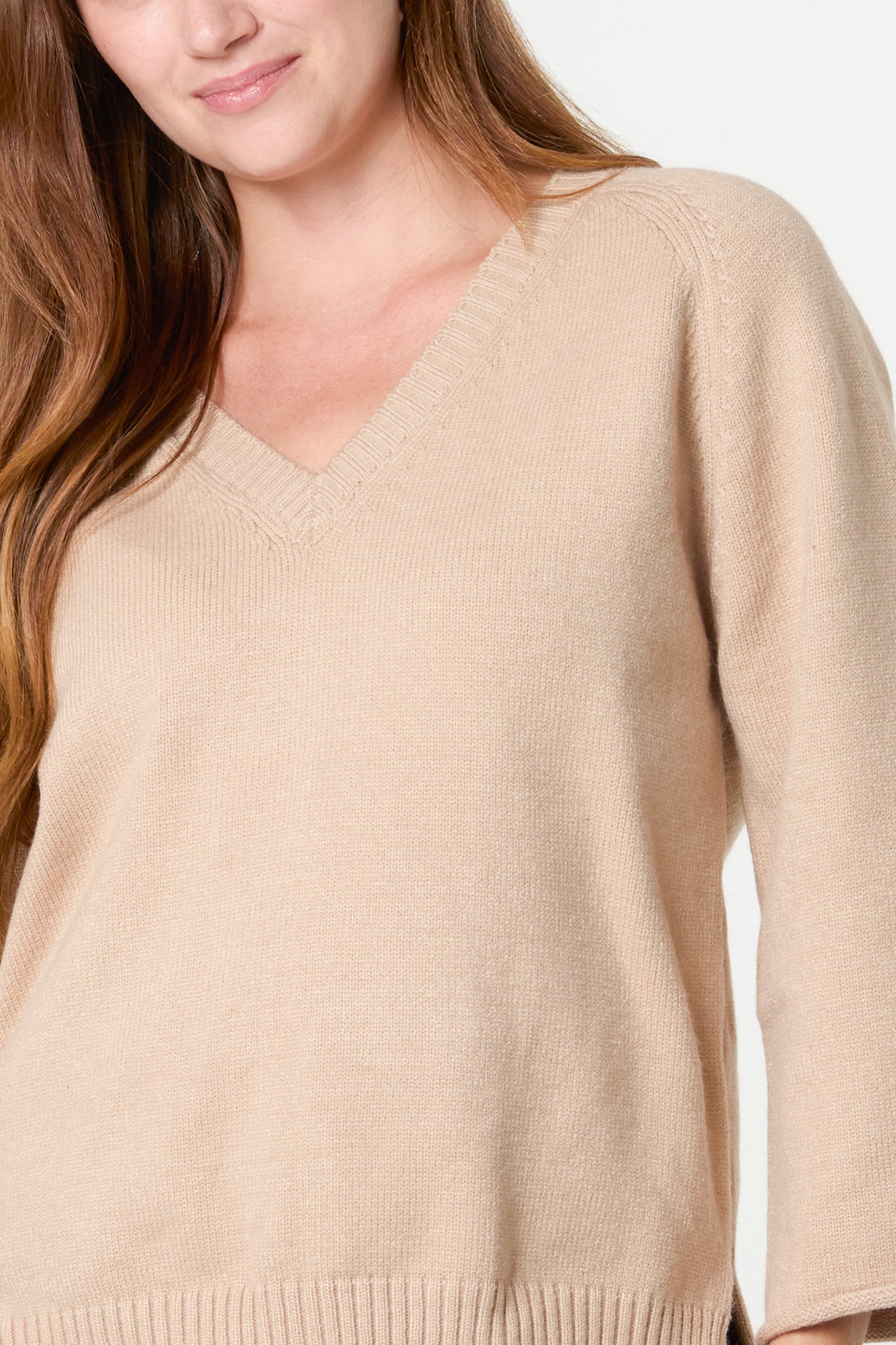 Ribbed V-Neck Knit Jumper