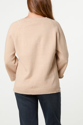 Ribbed V-Neck Knit Jumper