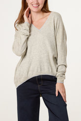 Ribbed V-Neck Knit Jumper