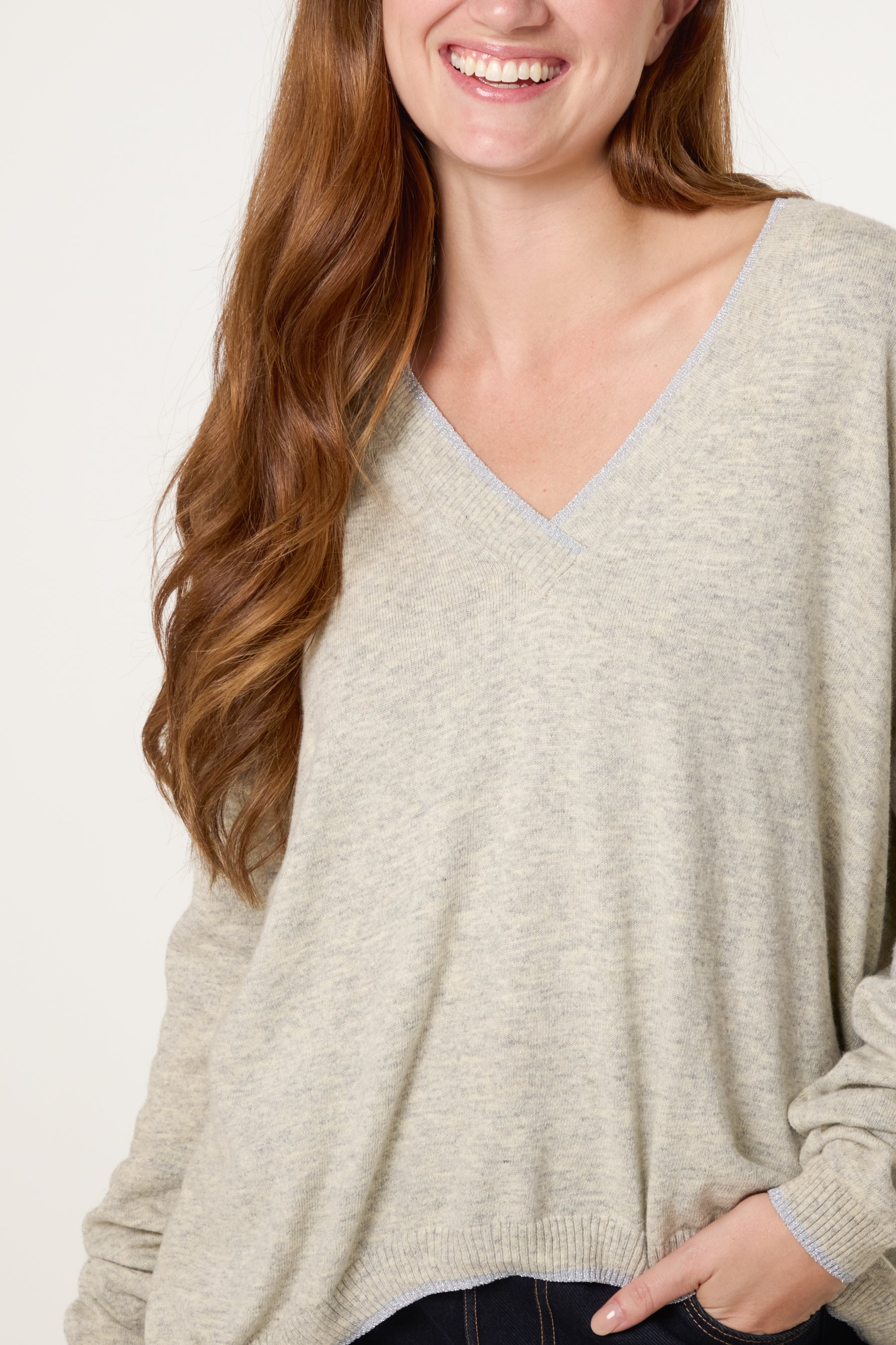 Ribbed V-Neck Knit Jumper