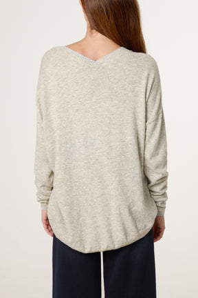 Ribbed V-Neck Knit Jumper