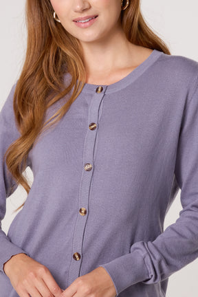 Round Neck Button Fine Knit Cardigan