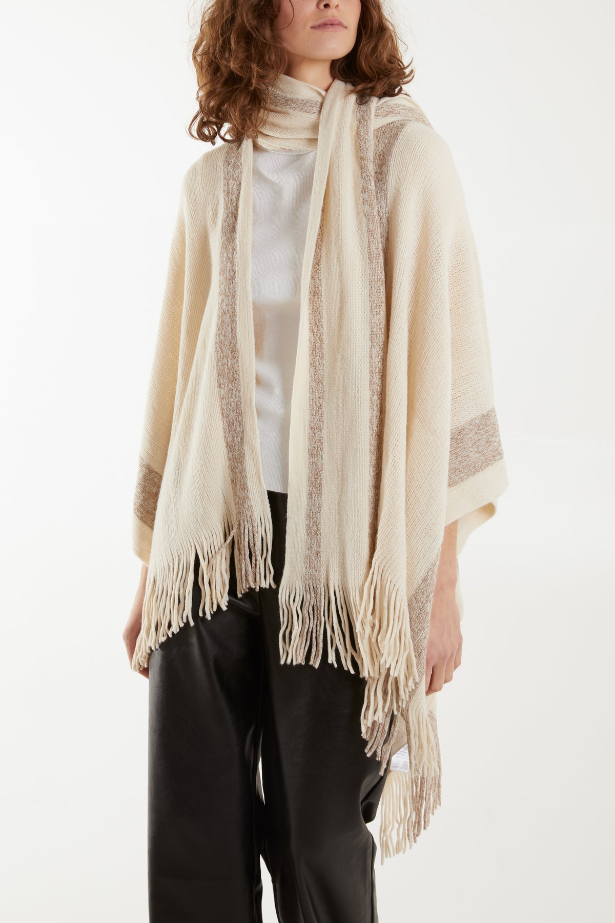 Fringe Poncho Lurex Hem & Scarf