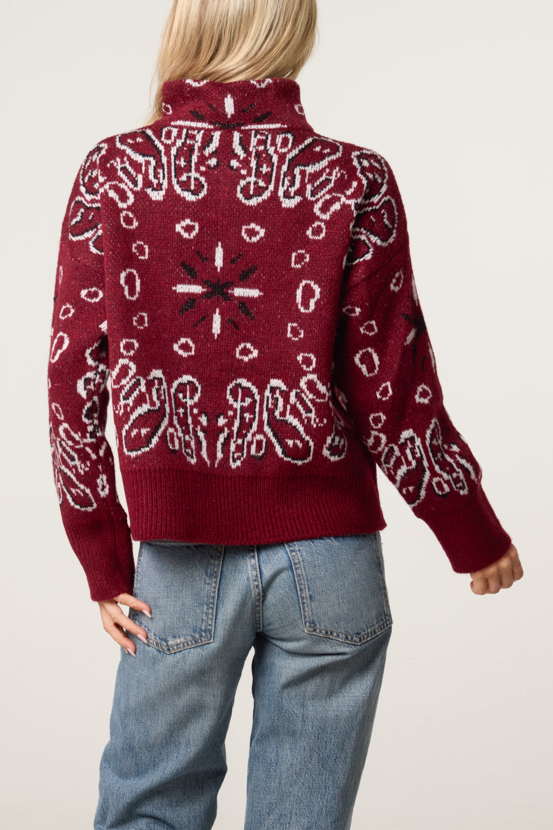Bandana Print Zip-Through Knit Cardigan