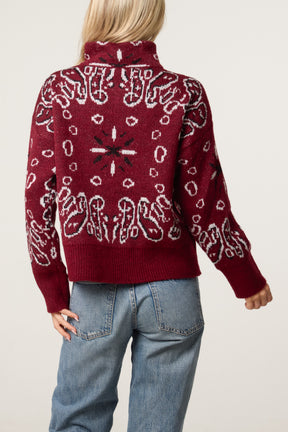 Bandana Print Zip-Through Knit Cardigan