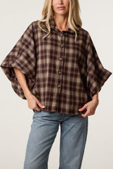 Plaid Balloon Sleeve Loose Fit Shirt