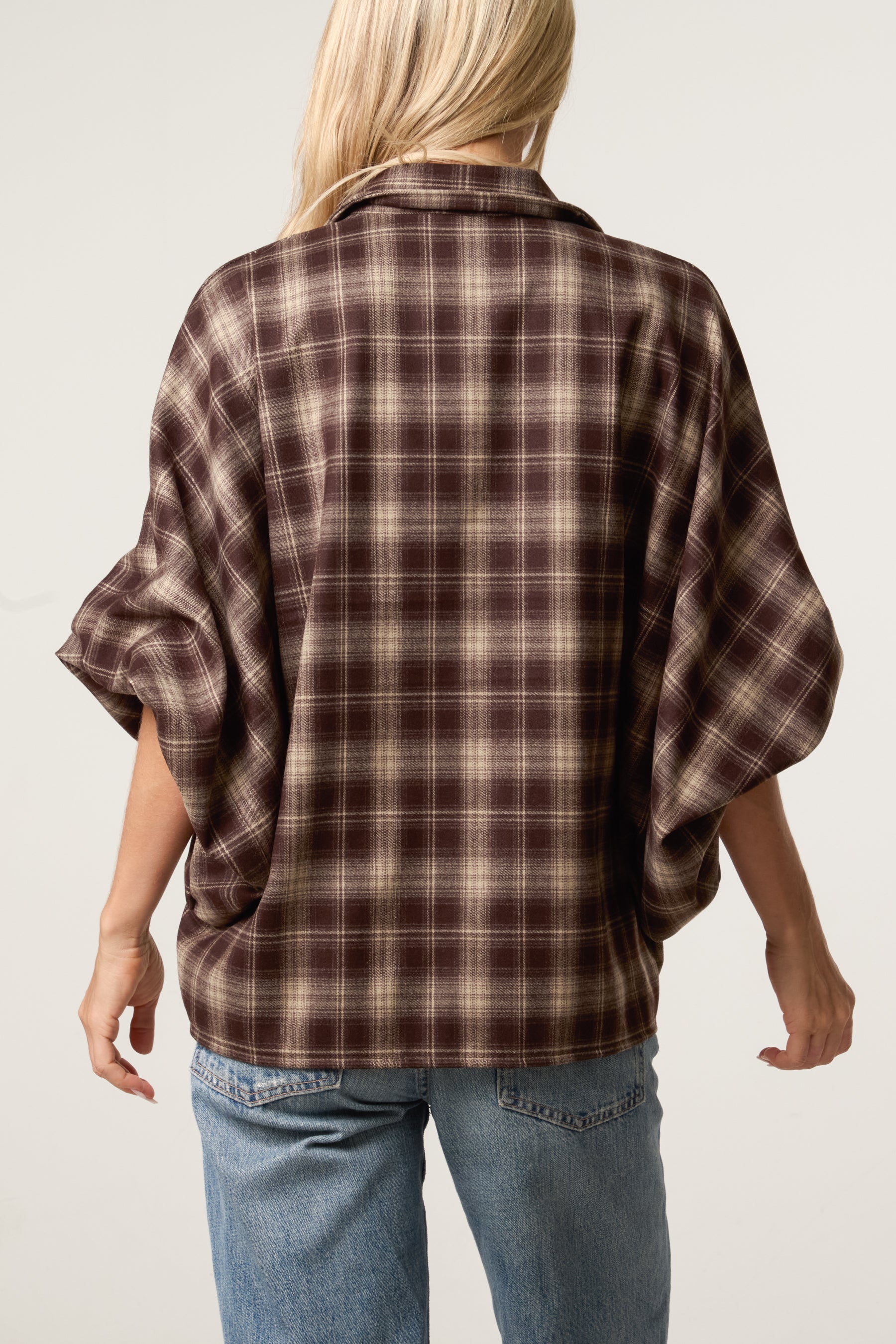 Plaid Balloon Sleeve Loose Fit Shirt