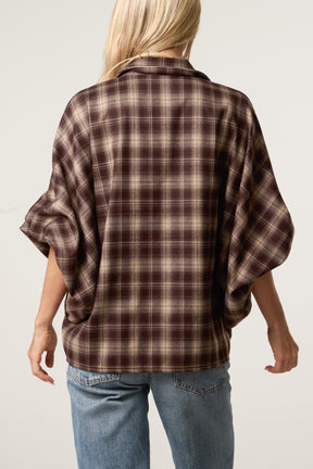Plaid Balloon Sleeve Loose Fit Shirt
