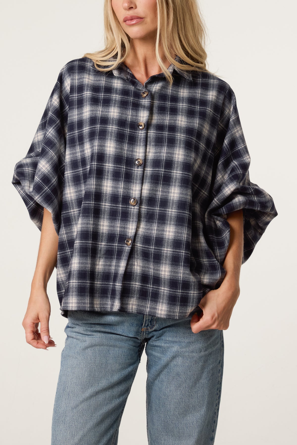 Plaid Balloon Sleeve Loose Fit Shirt