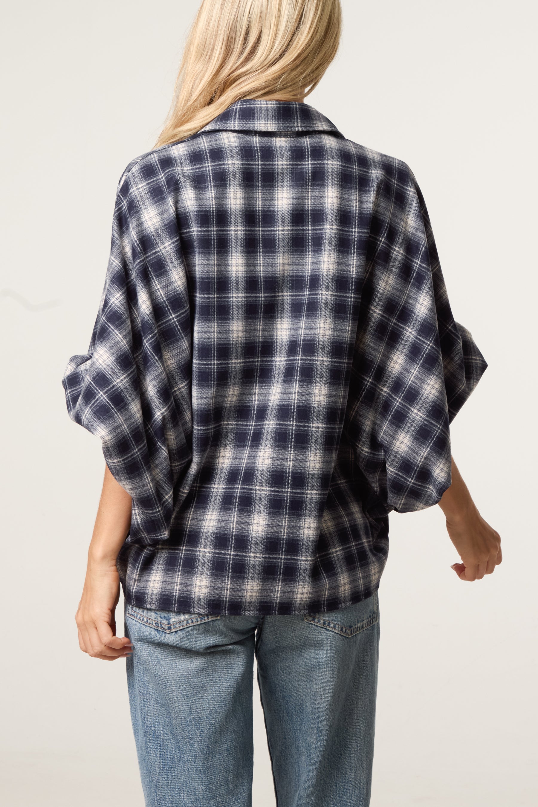 Plaid Balloon Sleeve Loose Fit Shirt