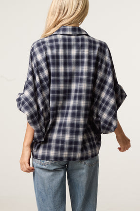 Plaid Balloon Sleeve Loose Fit Shirt