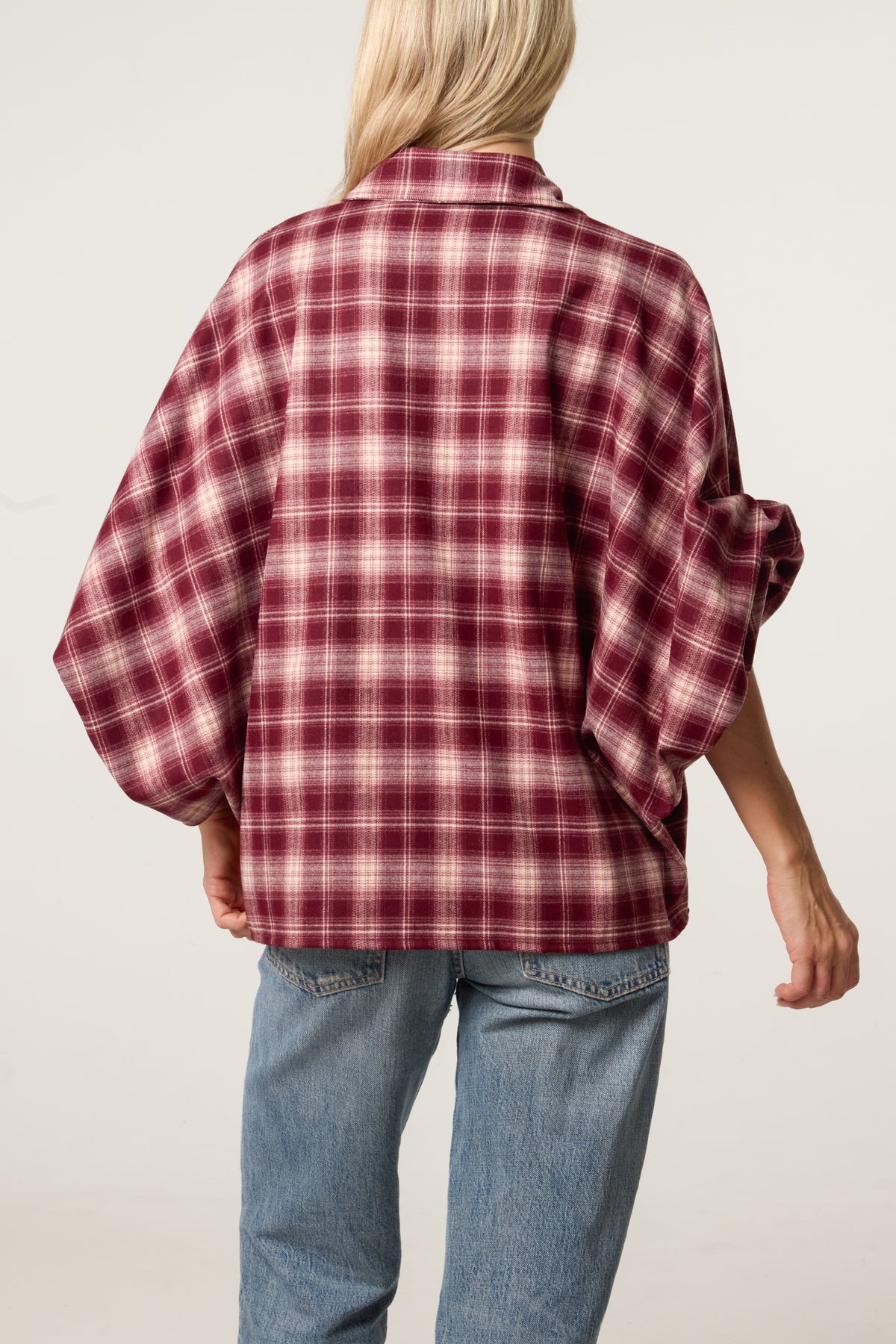 Plaid Balloon Sleeve Loose Fit Shirt