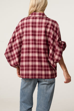 Plaid Balloon Sleeve Loose Fit Shirt