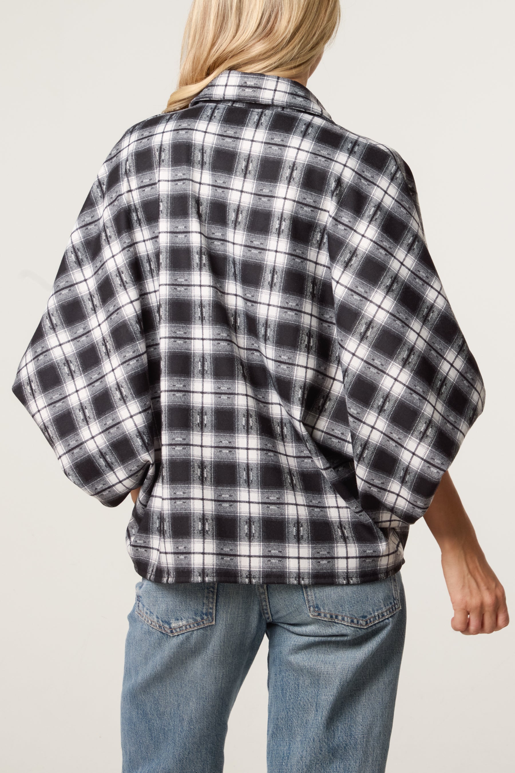 Checked Balloon Sleeve Loose Fit Shirt