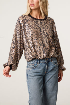 Sequin Leopard Round Neck Jumper