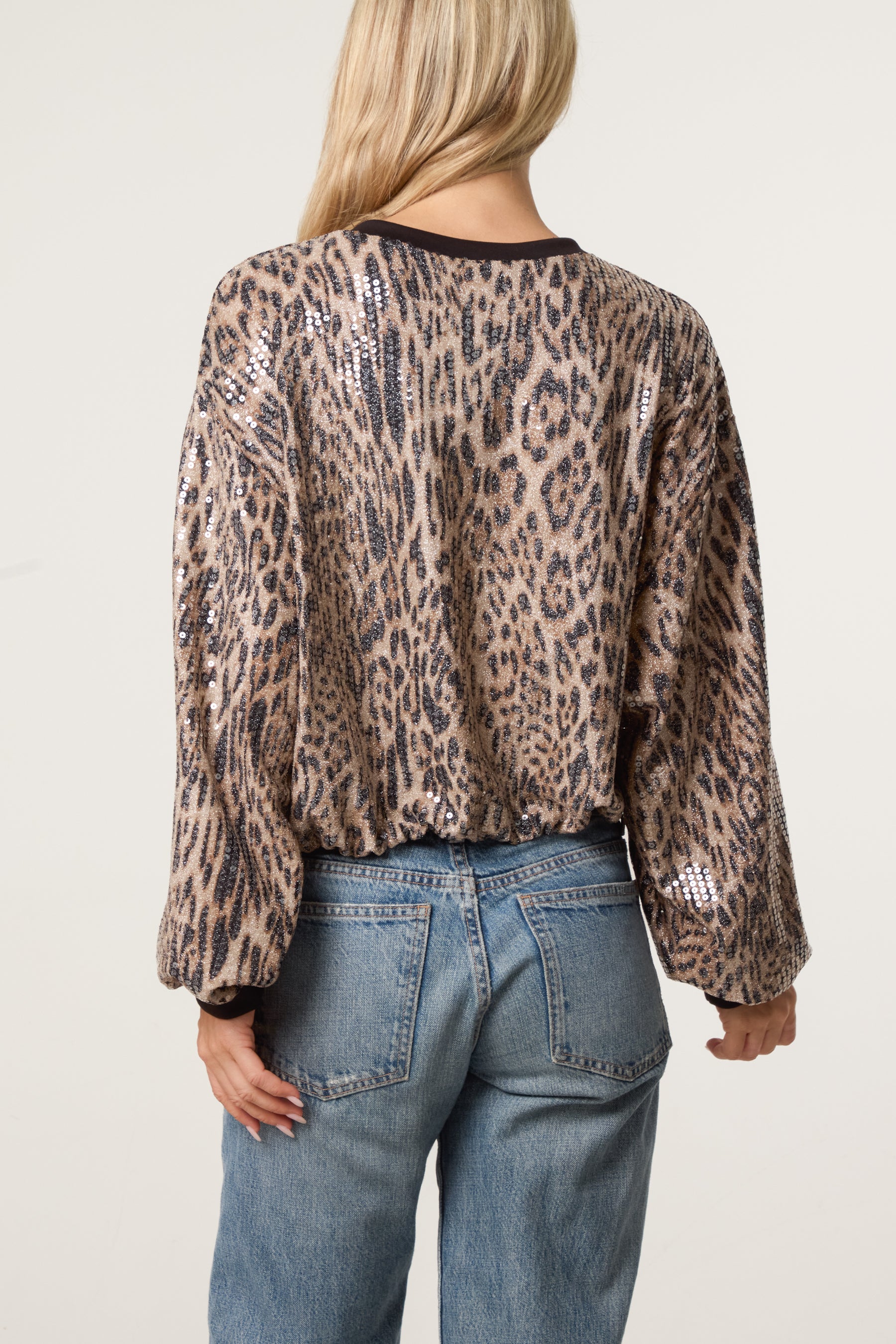 Sequin Leopard Round Neck Jumper