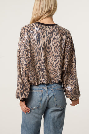 Sequin Leopard Round Neck Jumper